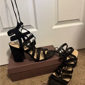 Charlotte Russe Black Strappy Block Heels